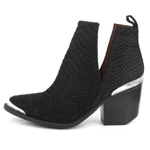 Jeffrey Campbell Cromwell Black Suede Snake Print Western Booties 5.5